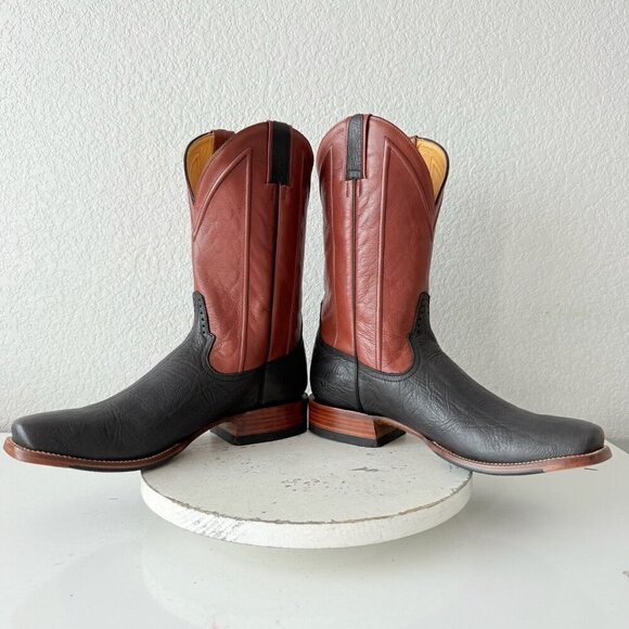NEW Rod Patrick Mens Cowboy Boots 12.5A Black Glazed Shoulder Western Blunt Toe - Picture 8 of 12